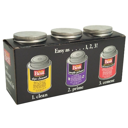 All-Source Cleaner, Primer & PVC Cement Kit, 3 4 Oz. Cans 019701